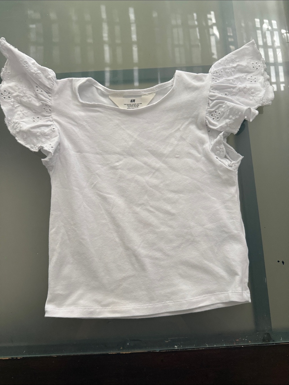 H&M White Eyelet Flutter Sleeve Tee